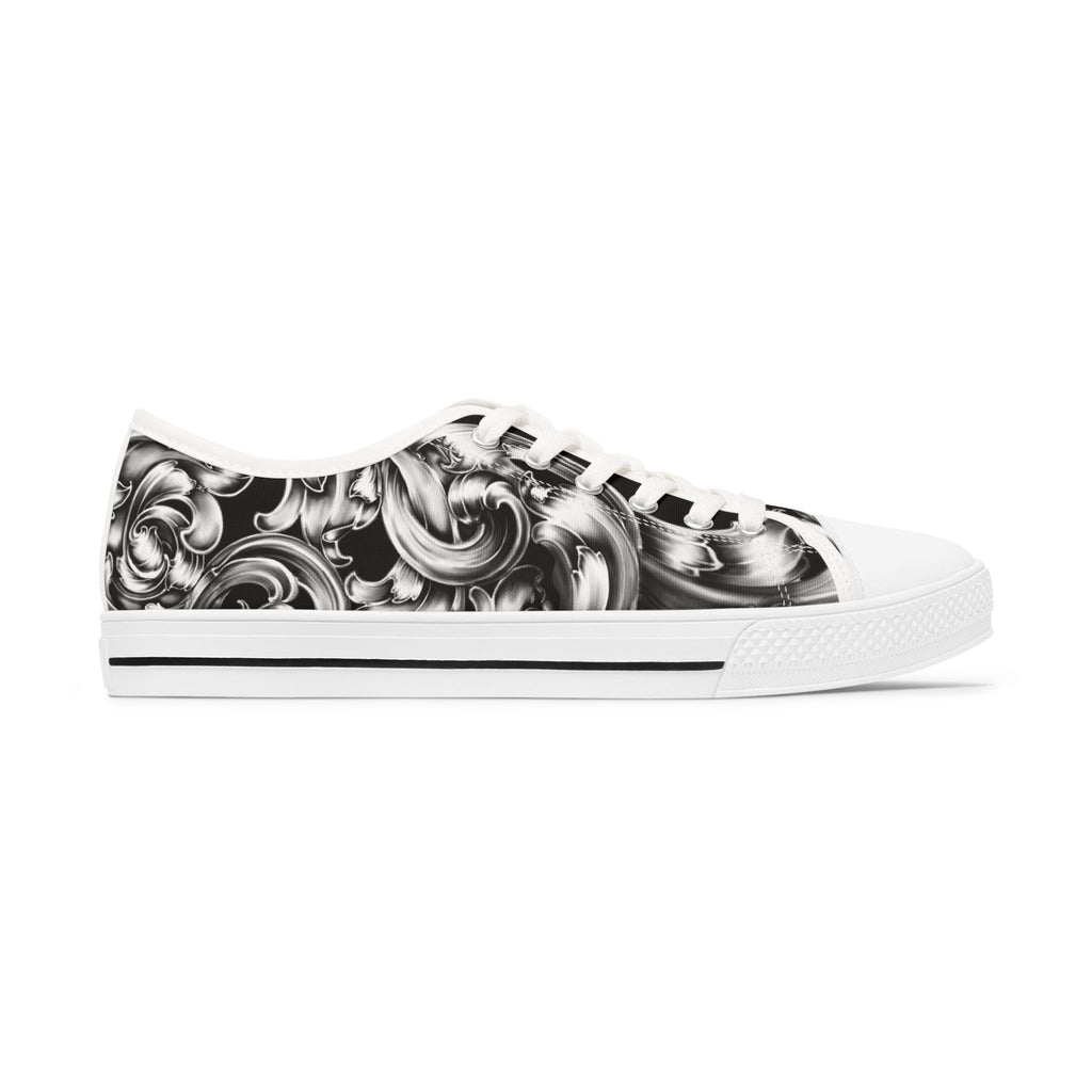 Low Top Sneakers with Elegant Swirl Design, Fashion Footwear, Casual Sneakers, Unique Art Shoes, Gift for Them, Everyday Style